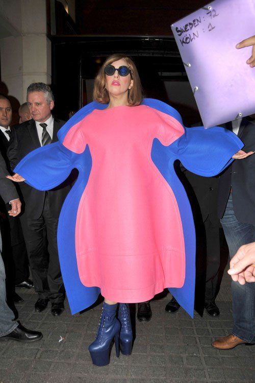 Lady Gaga, Pink and Blue Dress