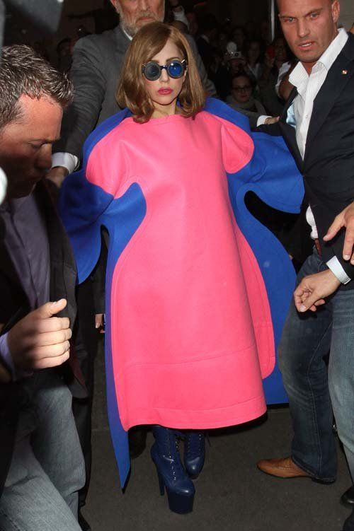 Lady Gaga, Pink and Blue Dress
