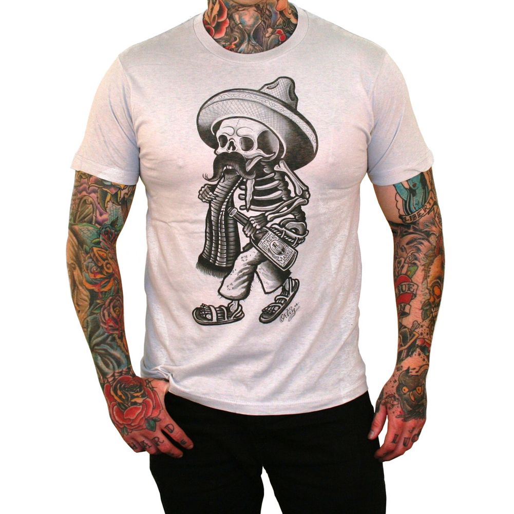 Men's Borracho TShirt by Opie Ortiz Skeleton Latino