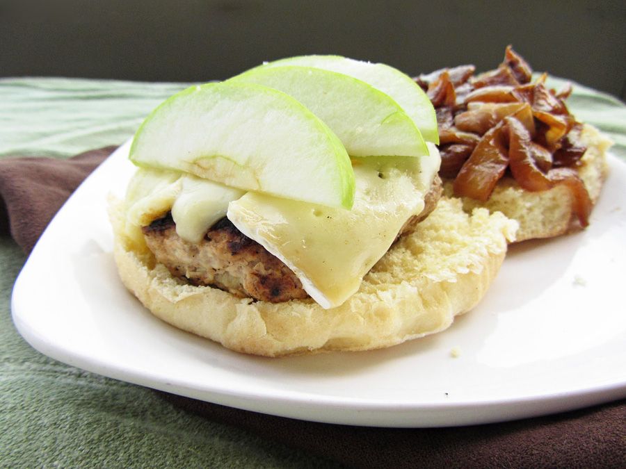 Apple Turkey Burgers with Caramelized Onions and Brie