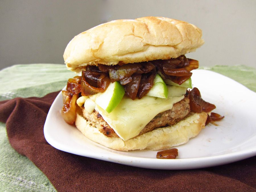 Apple Turkey Burgers with Caramelized Onions and Brie