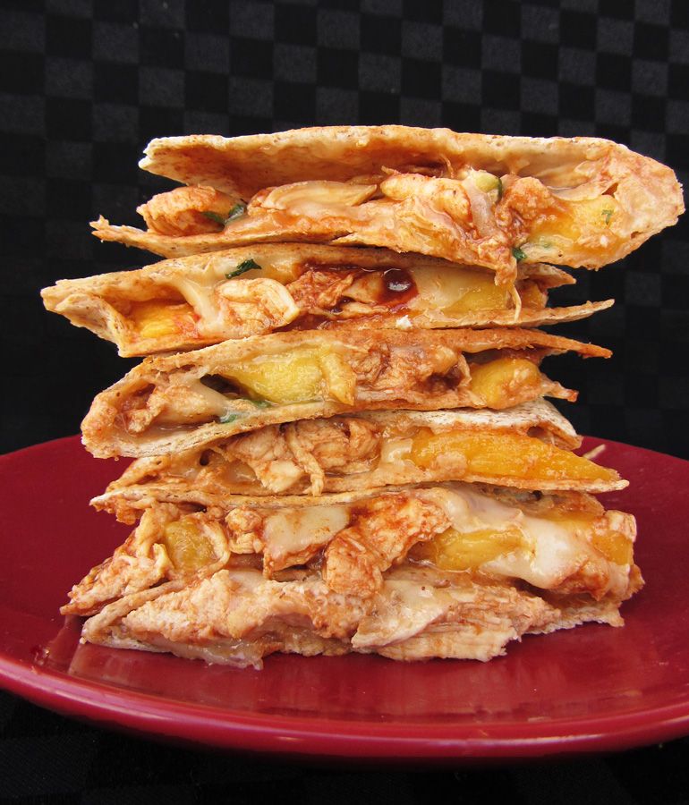 BBQ Chicken Quesadillas with Peaches and Brie