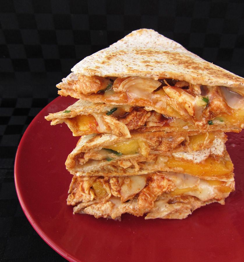 BBQ Chicken Quesadillas with Peaches and Brie