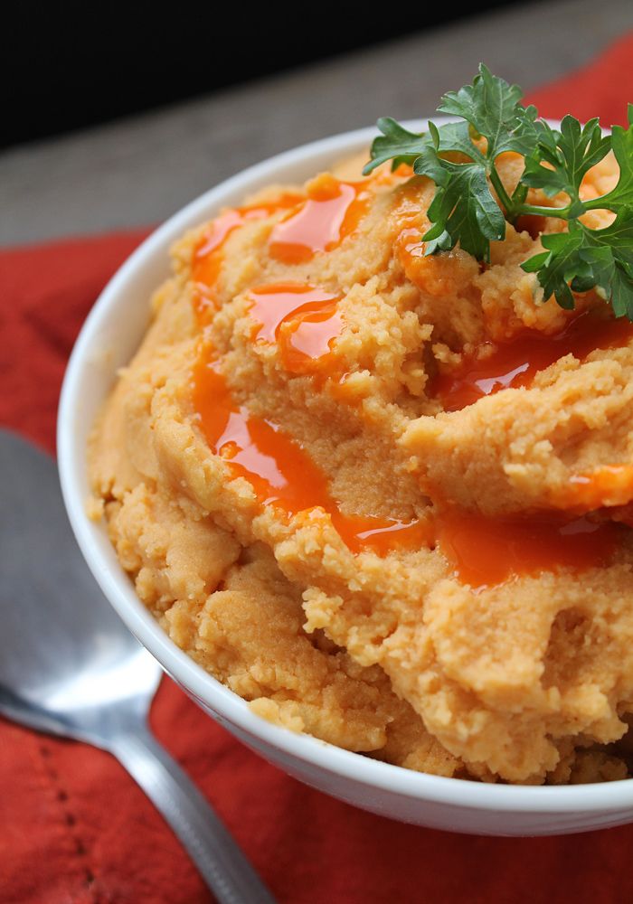 Buffalo Hummus Mashed Potatoes