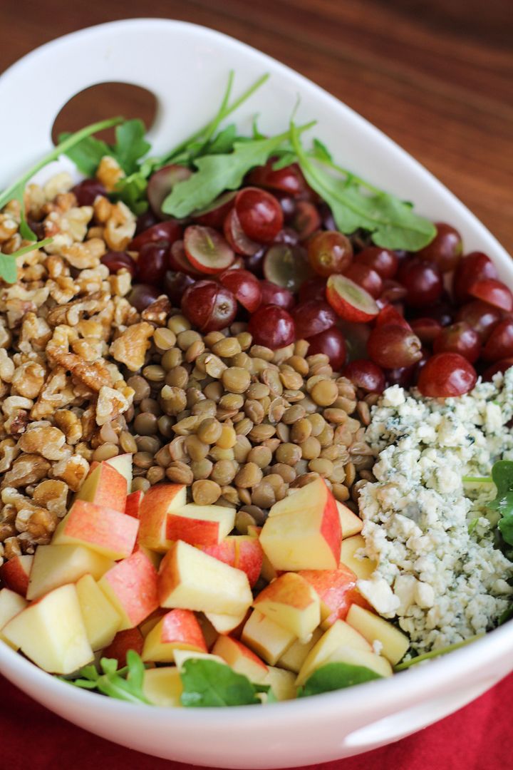 Lentil, Grape, Apple & Blue Cheese Arugula Salad