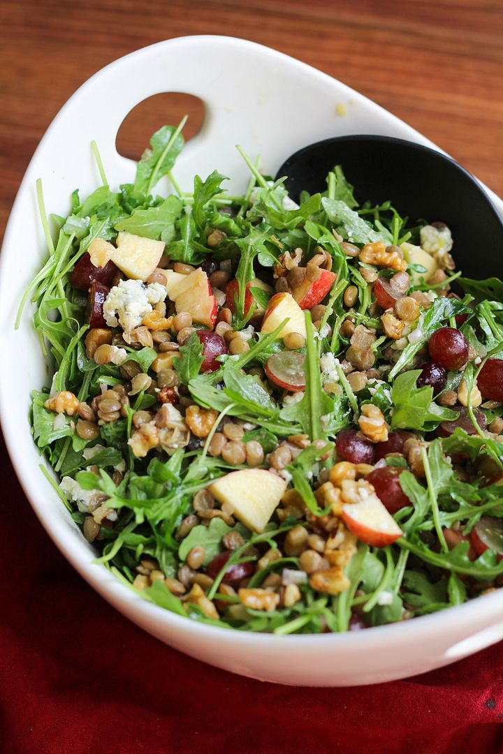 Lentil, Grape, Apple & Blue Cheese Arugula Salad