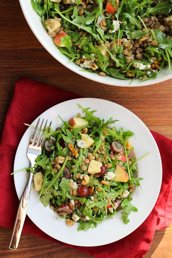 Lentil, Grape, Apple & Blue Cheese Arugula Salad