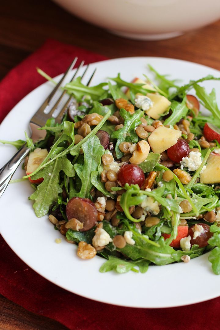 Lentil, Grape, Apple & Blue Cheese Arugula Salad