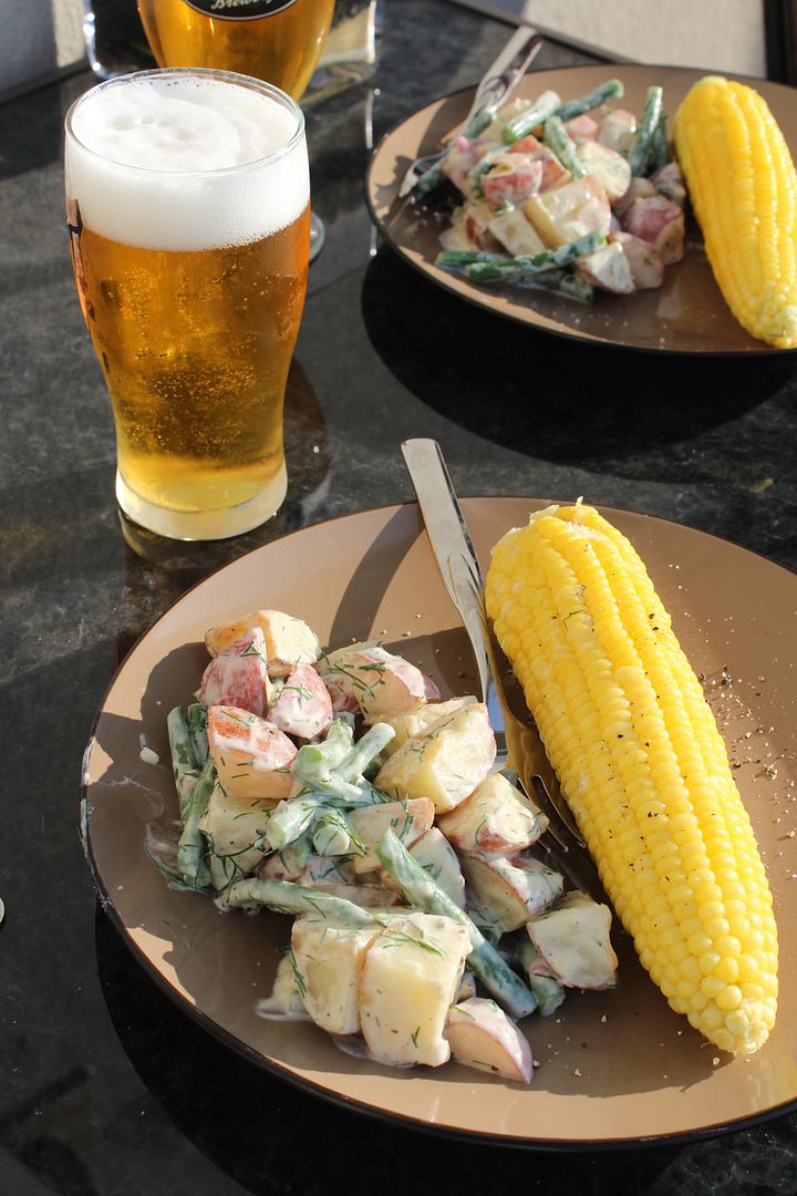 potato salad and corn