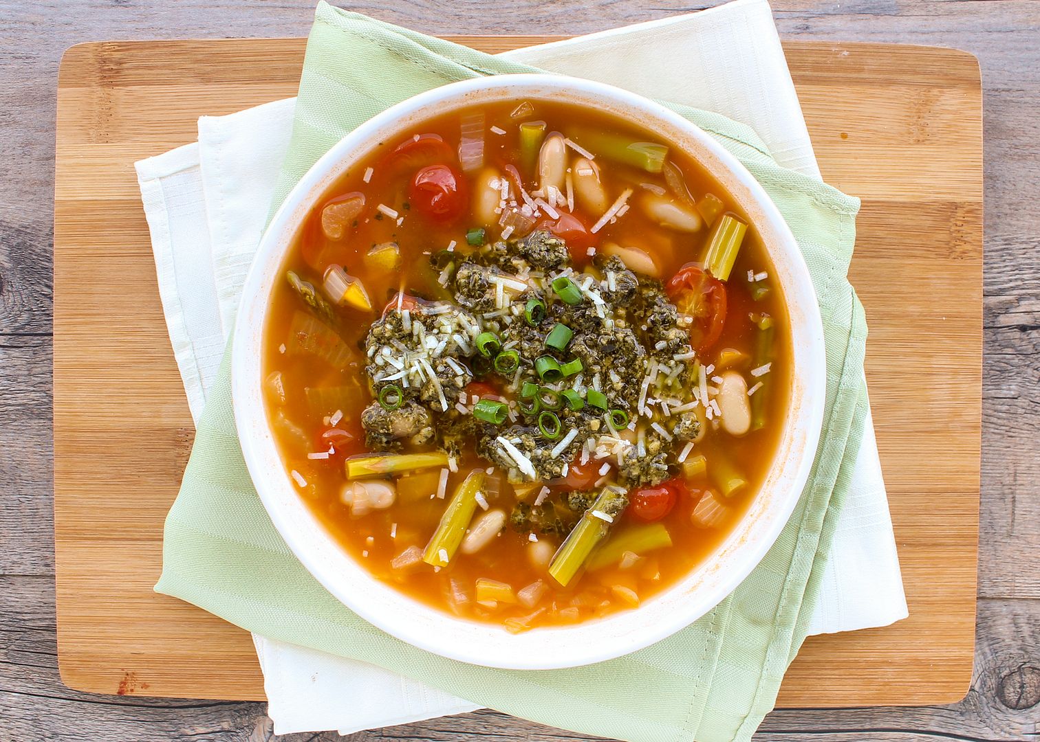 Spring Vegetable Minestrone with White Beans & Pesto