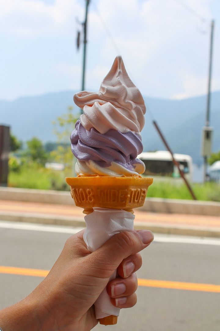 lavender, green tea, and vanilla ice cream