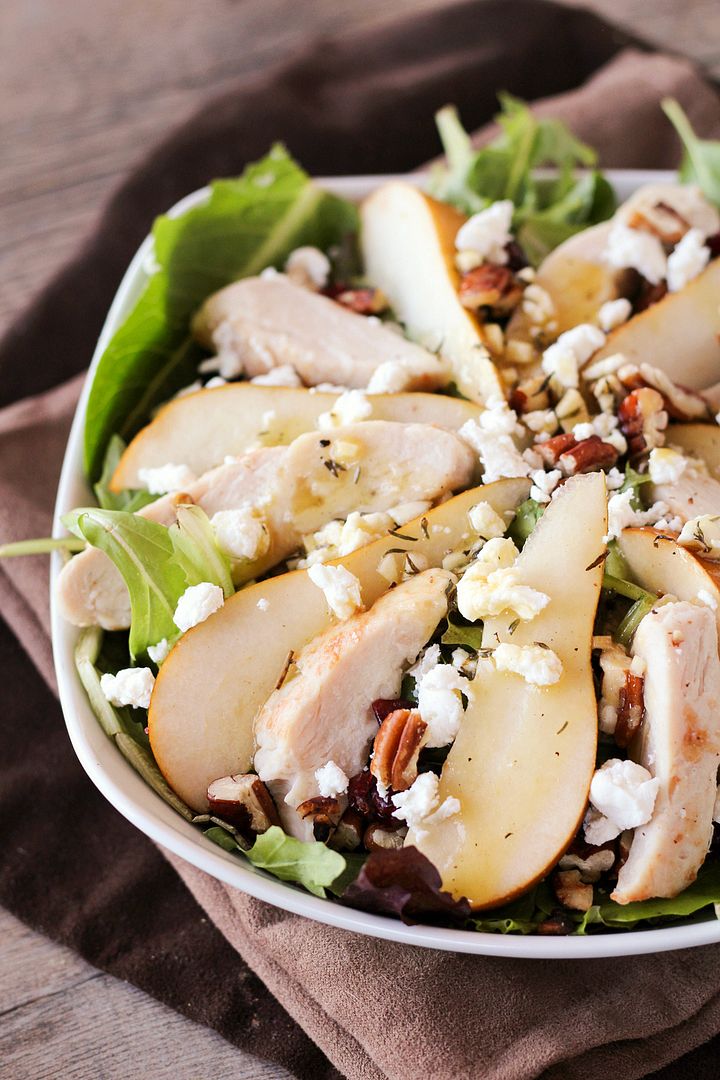 Chicken, Pear, and Goat Cheese Salad with Wheat Beer Vinaigrette