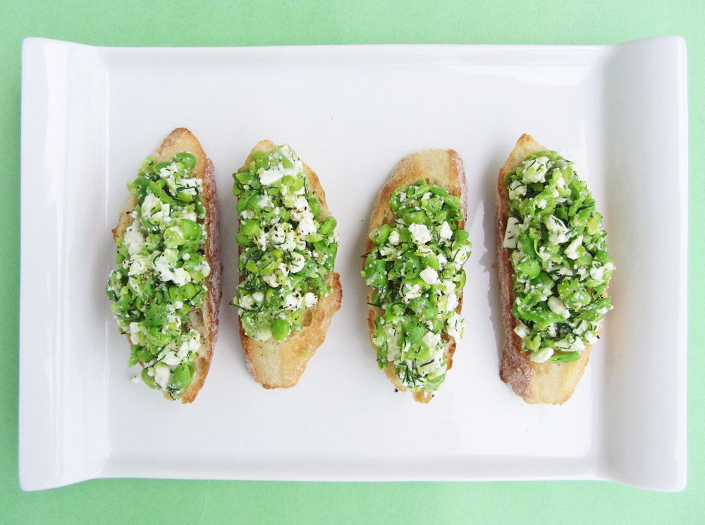 Smashed Pea, Dill, and Feta Crostini