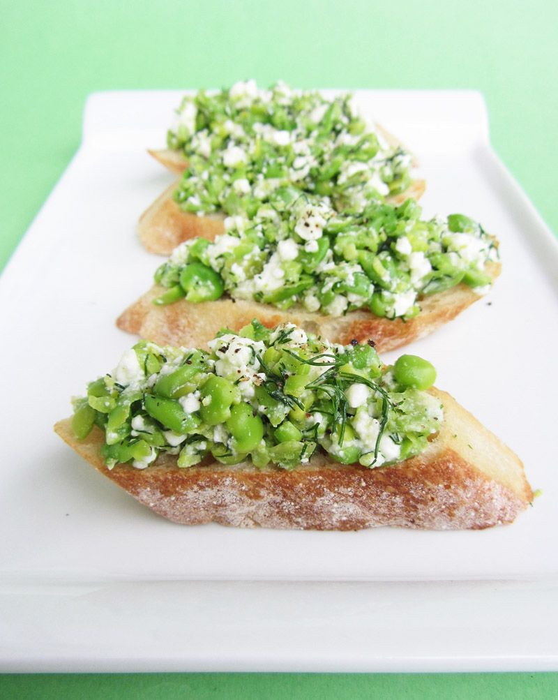 Smashed Pea, Dill, and Feta Crostini