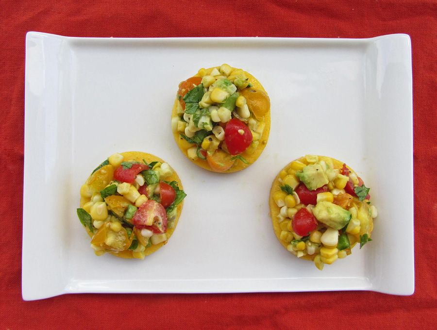 Polenta Rounds with Fresh Tomato, Corn & Avocado Salsa