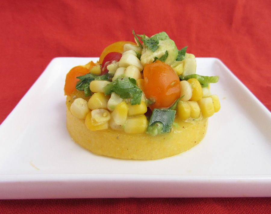 Polenta Rounds with Fresh Tomato, Corn & Avocado Salsa