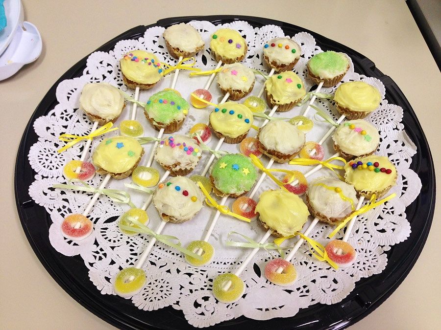 Baby rattle cupcakes
