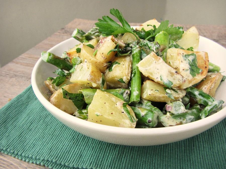 Warm Dijon Roasted Asparagus & Potato Salad 