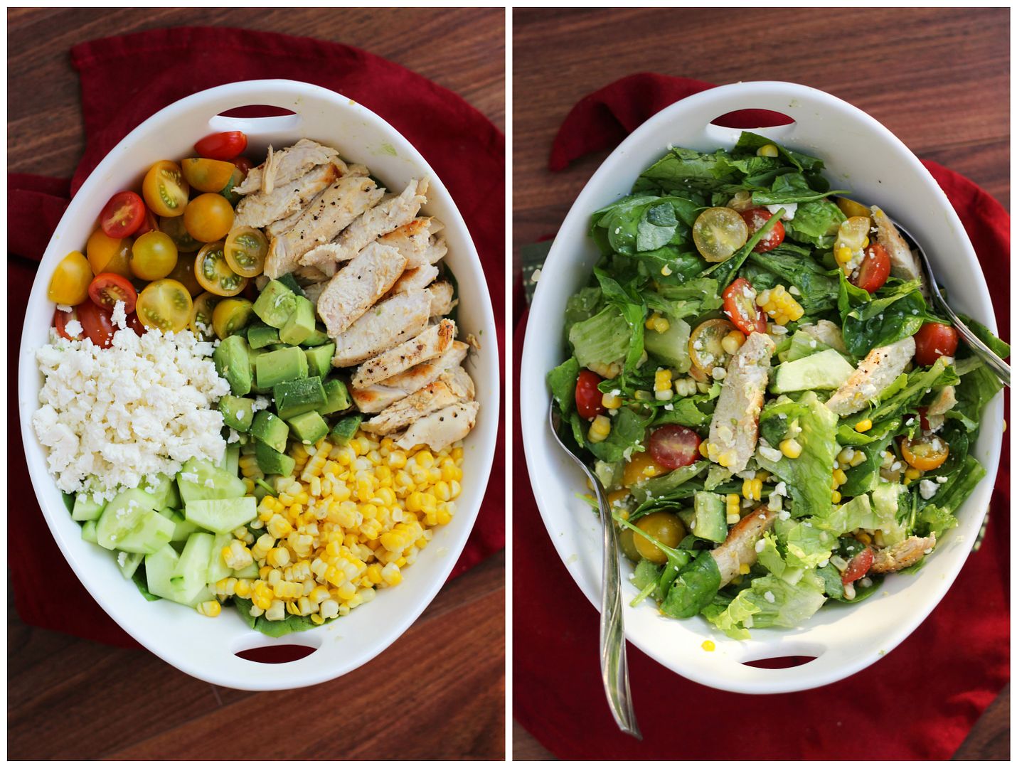 Summer Salad with Chicken, Corn, Tomato, Avocado, Cucumber, & Feta