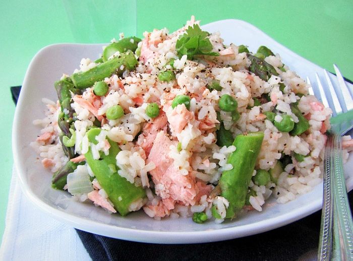 Salmon Pilaf with Asparagus & Peas