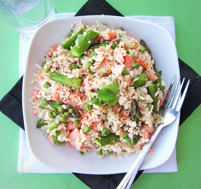 Salmon Pilaf with Asparagus & Peas