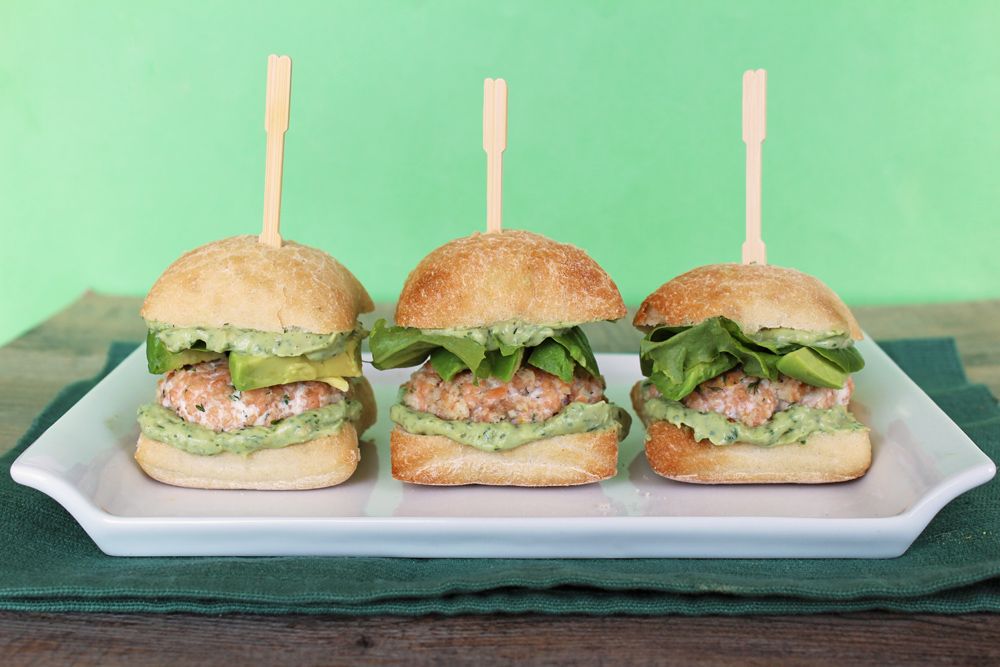 Avocado Green Goddess Salmon Sliders