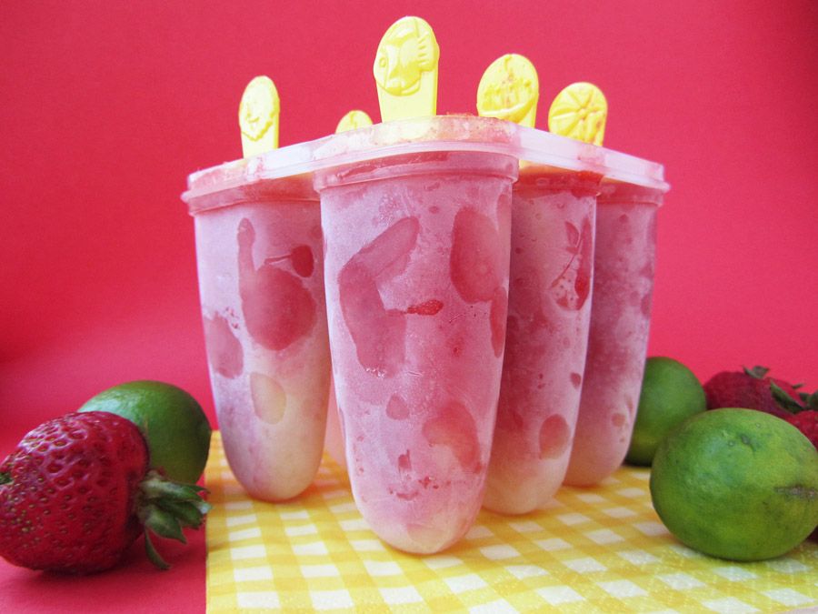 Strawberry Pineapple Lime Popsicles