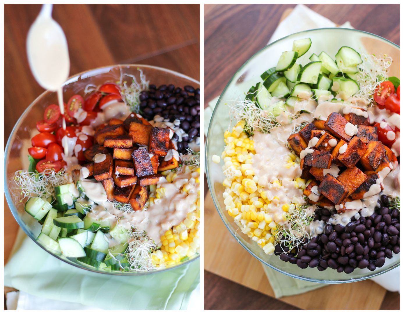 BBQ Tofu, Bean, Tomato & Corn Salad with BBQ Yogurt Dressing