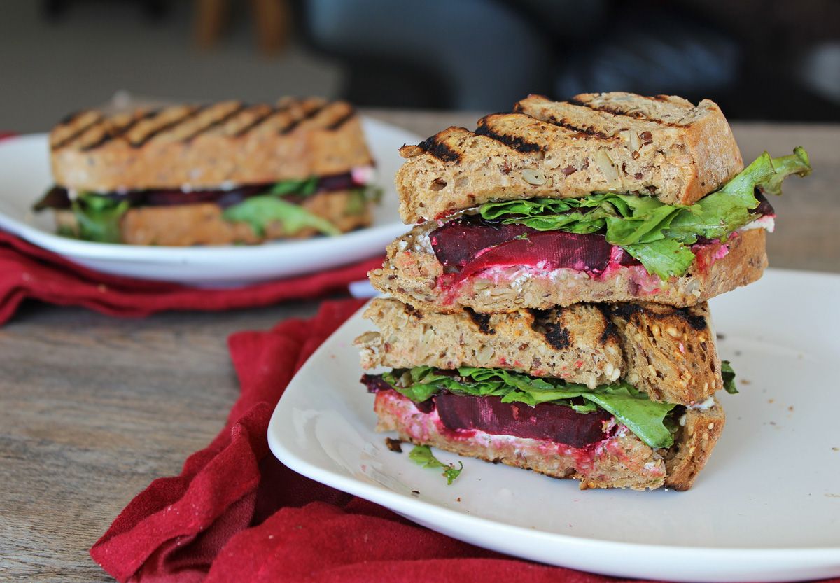 Roasted Beet, Arugula, & Honeyed Goat Cheese Panini