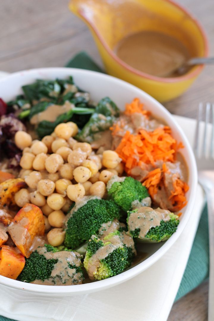 Chickpea & Veggie Brown Rice Barley Bowl with Tahini Dressing