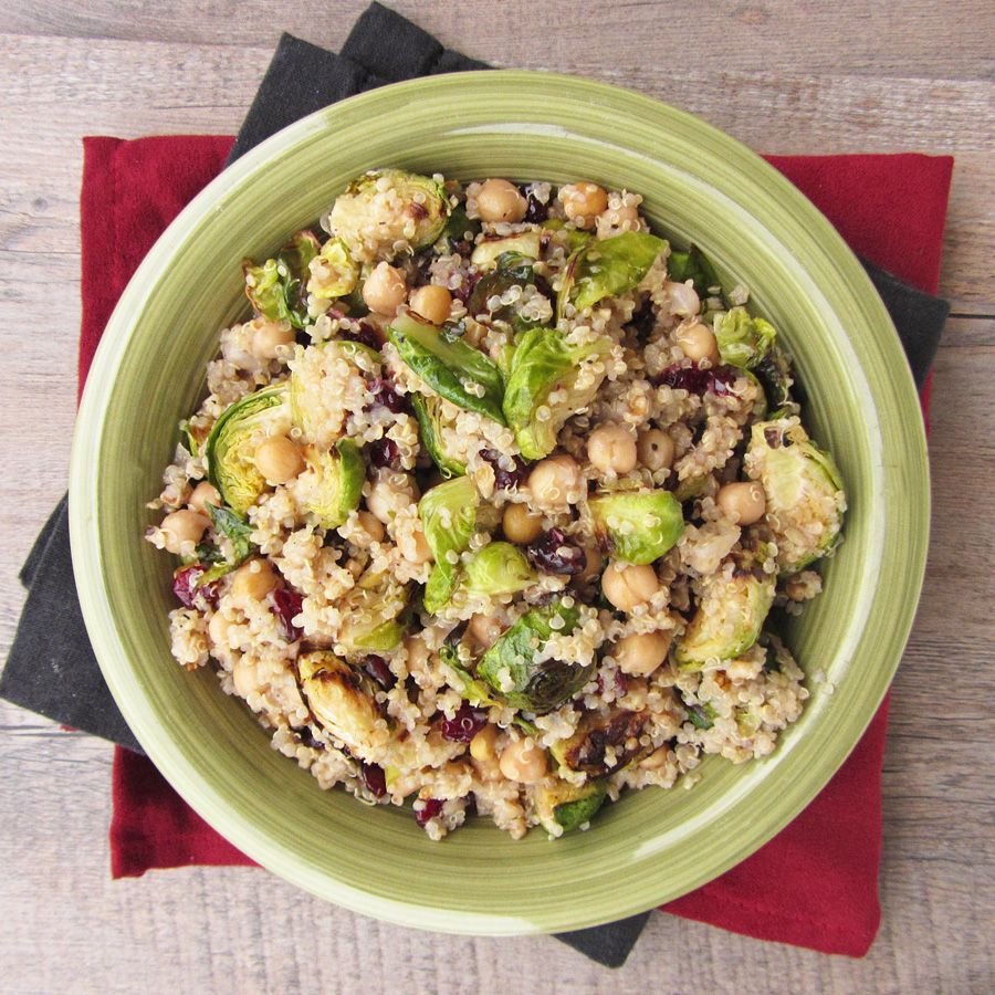 Warm Quinoa Salad with Brussels Sprouts, Chickpeas & Cranberries