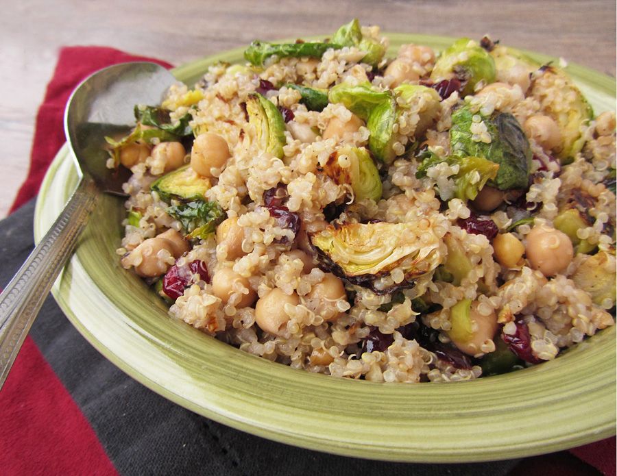 Warm Quinoa Salad with Brussels Sprouts, Chickpeas & Cranberries