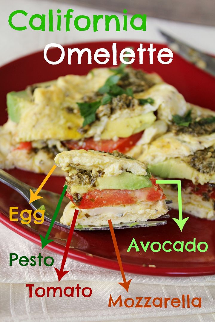 California Omelette with avocado, tomato, pesto, mozzarella
