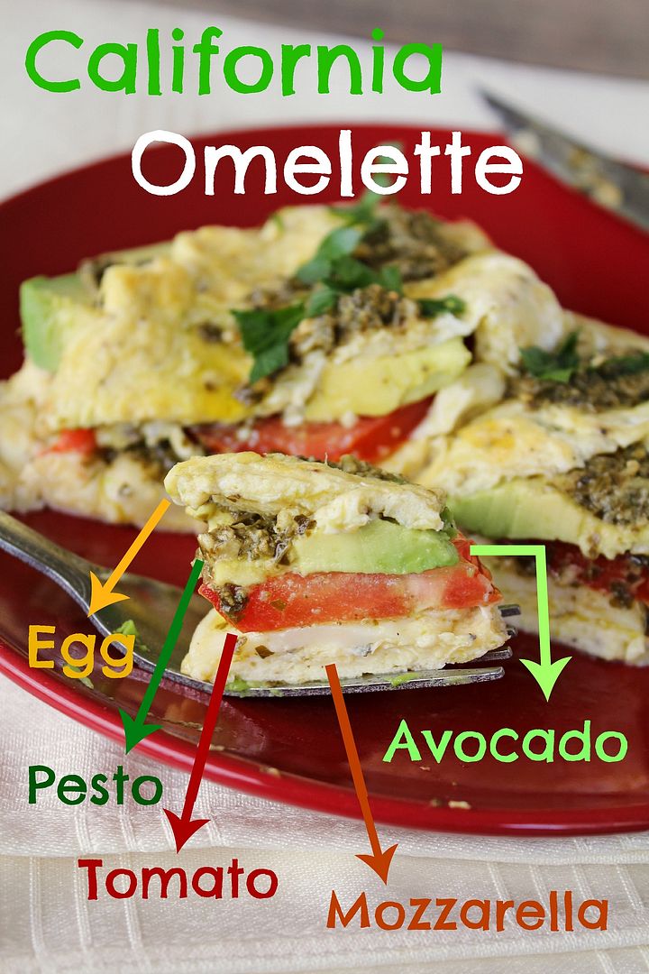 California Omelette with avocado, tomato, pesto, mozzarella