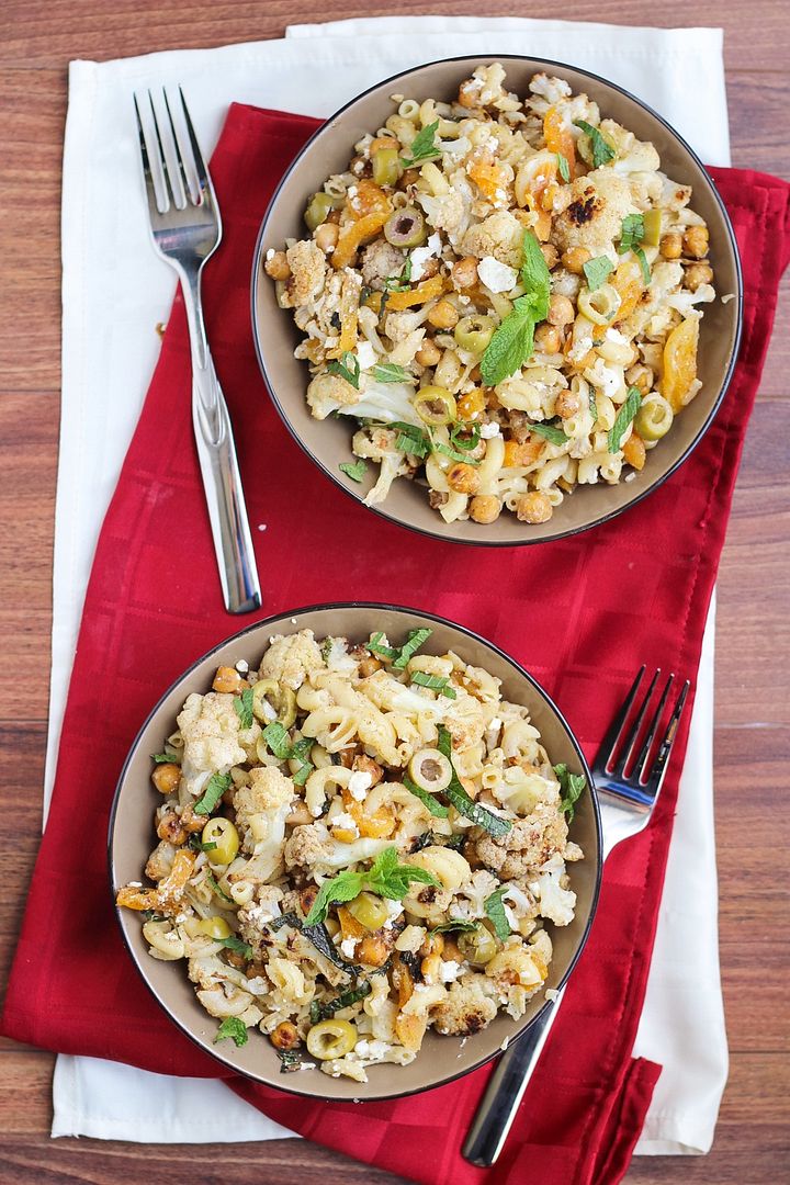 Gluten-Free Moroccon Macaroni Bowl with Roasted Cauliflower & Chickpeas