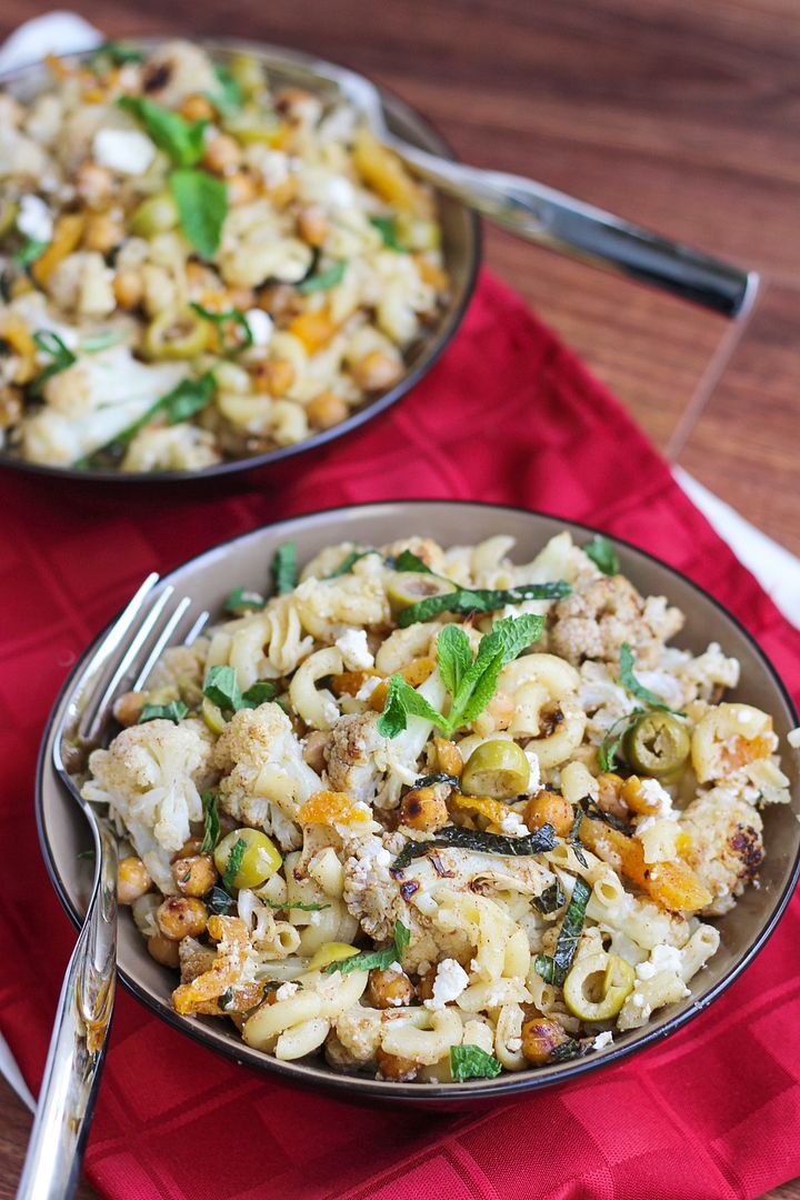 Gluten-Free Moroccon Macaroni Bowl with Roasted Cauliflower & Chickpeas