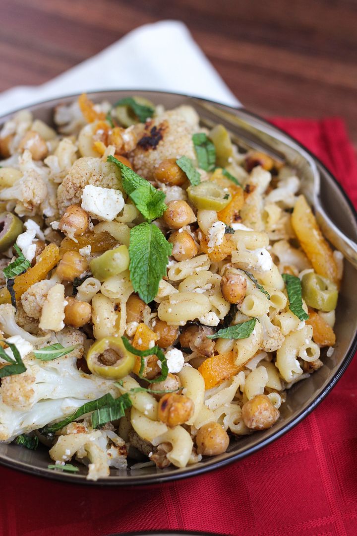 Gluten-Free Moroccon Macaroni Bowl with Roasted Cauliflower & Chickpeas