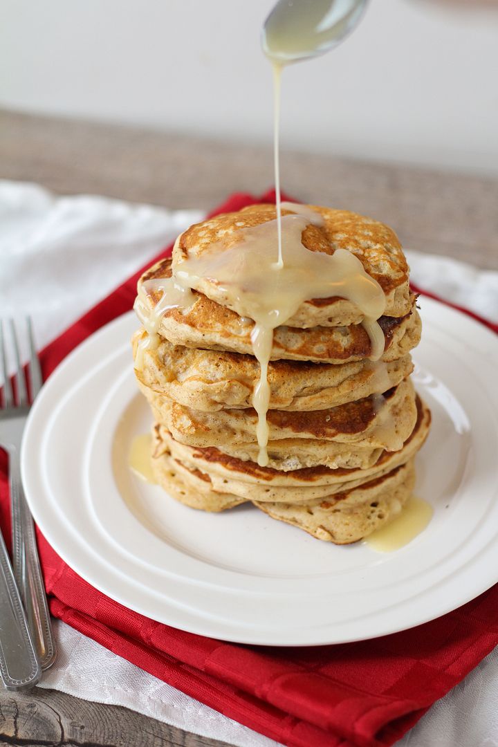 Eggnog Pancakes with Eggnog Glaze