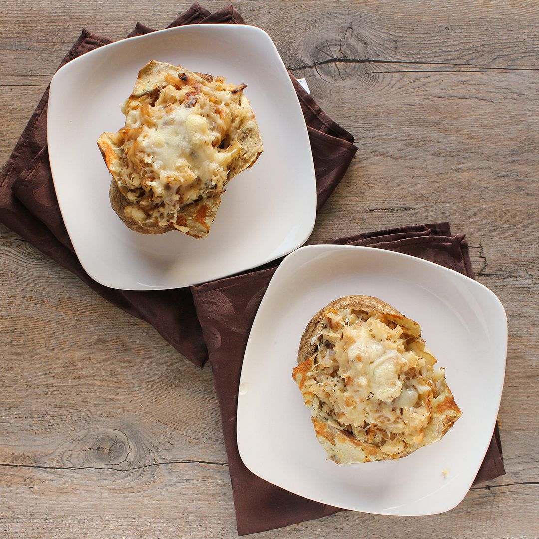 French Onion Stuffed Baked Potatoes | www.onceuponacuttingboard.com