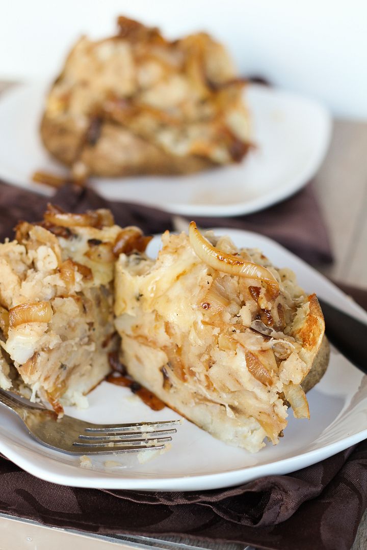 French Onion Stuffed Baked Potatoes | www.onceuponacuttingboard.com