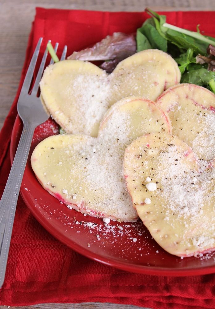  Heart Shaped Beet & Goat Cheese Ravioli