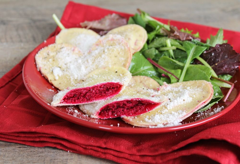  Heart Shaped Beet & Goat Cheese Ravioli