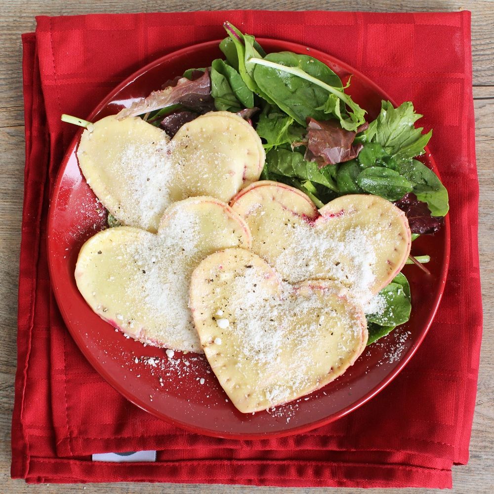 Heart Shaped Beet & Goat Cheese Ravioli