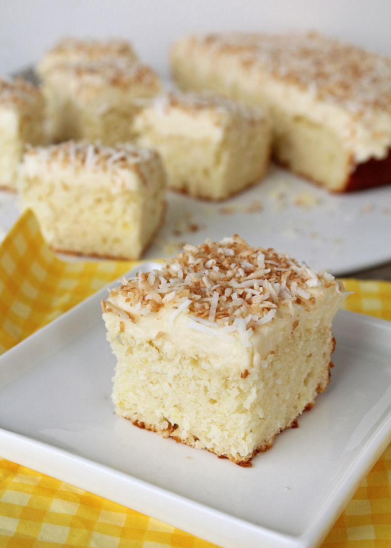 Lemon Yogurt Snack Cake with Coconut Cream Cheese Frosting