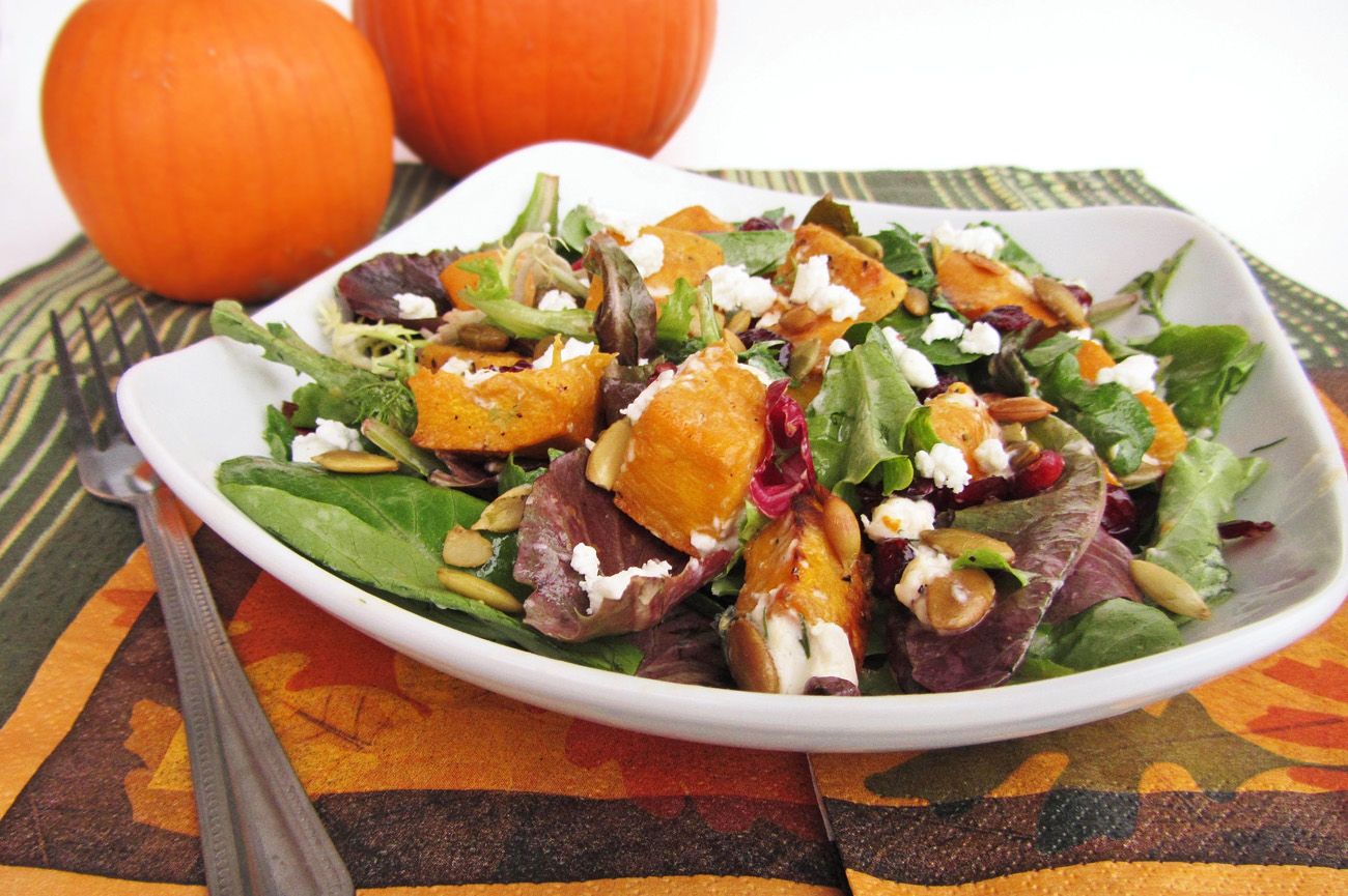 Pumpkin, cranberry, and goat cheese salad