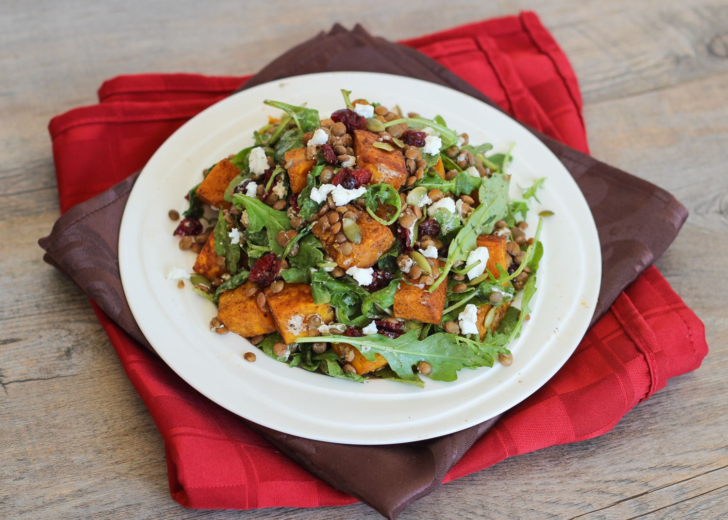 Spiced Squash, Lentil, & Goat Cheese Salad