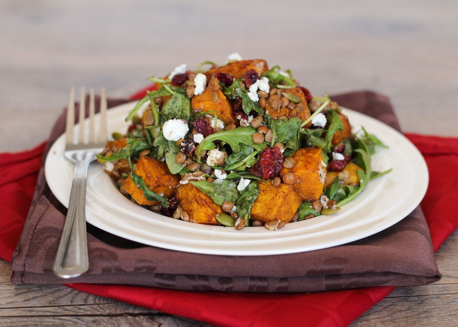 Spiced Squash, Lentil, & Goat Cheese Salad