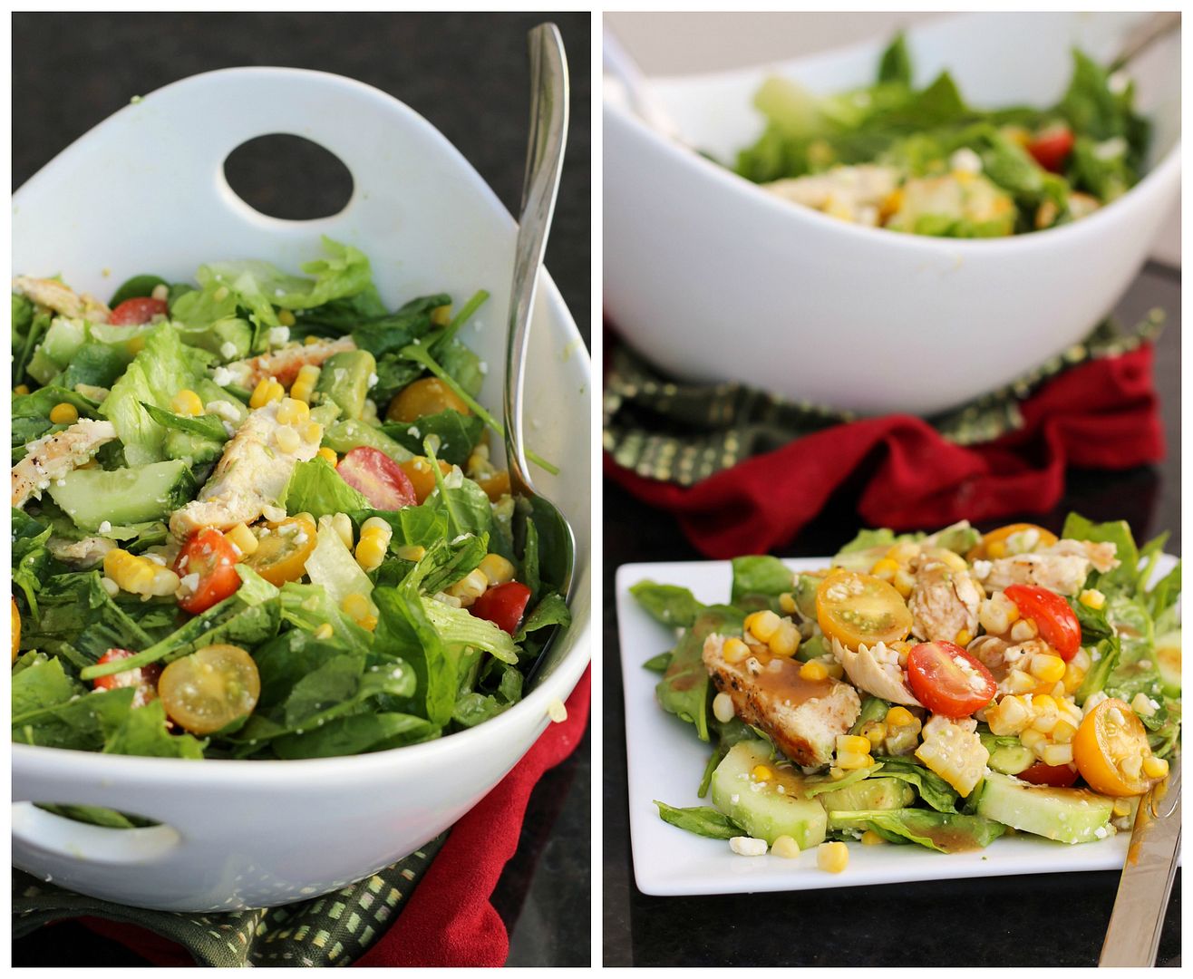 Summer Salad with Chicken, Corn, Tomato, Avocado, Cucumber, & Feta