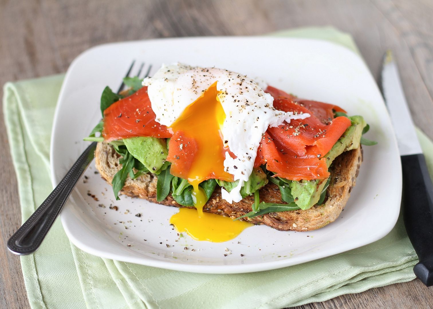 Smoked Salmon & Avocado Open-Faced Egg Sandwich