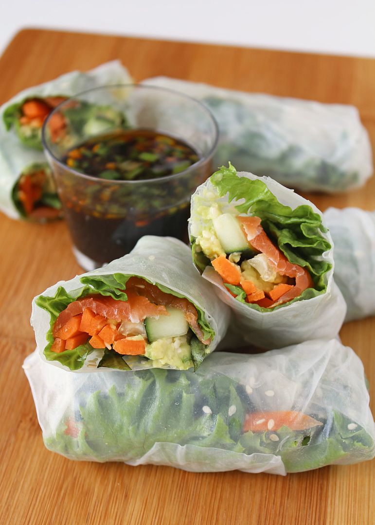 Smoked Salmon & Avocado Fresh Spring Rolls with Soy Dipping Sauce